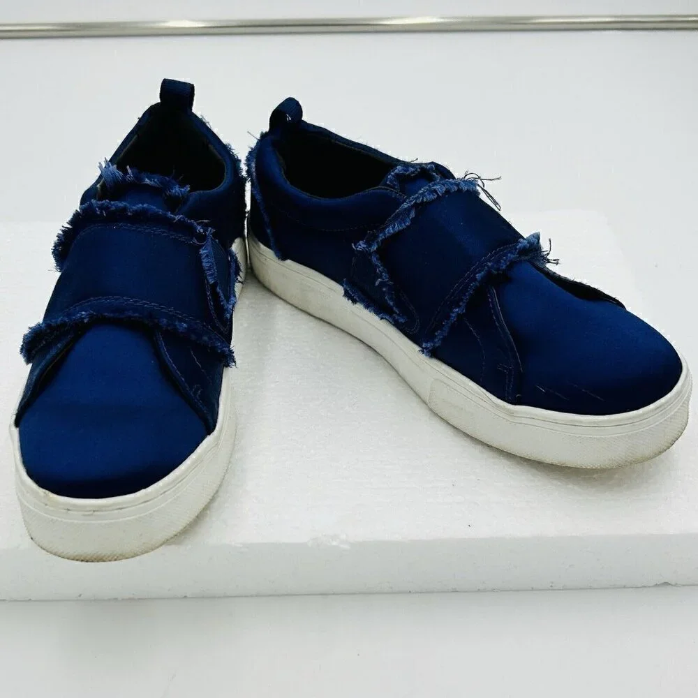 Sam Edelman Womens Levine Satin Fringe Elastic Slip-On Sneakers Blue Size 6.5